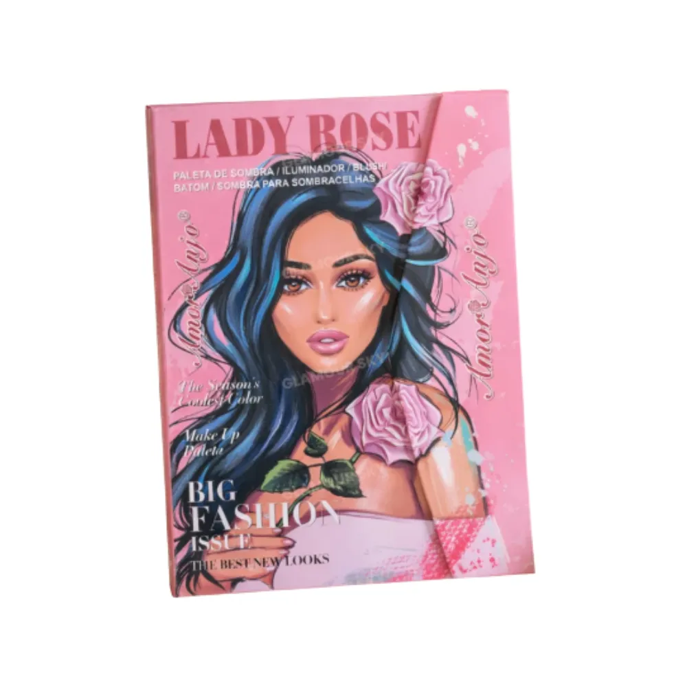 Estojo de Sombras Blush Iluminador Contorno Batom e Glitter Lady Rose 34 Cores - Amor Anjo